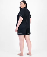 I.n.c. International Concepts Plus Stretch Satin Notched-Collar Pajama Set, Exclusively at Macy's