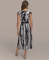 Donna Karan New York Women's Printed Belted A-Line Dress