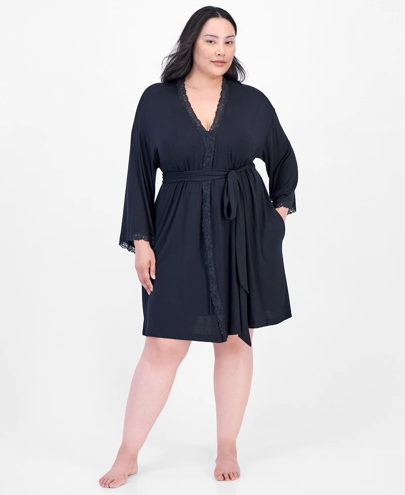 I.n.c. International Concepts Plus Lace-Trim Knit Wrap Robe, Exclusively at Macy's