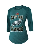 Majestic Women's Midnight Green Philadelphia Eagles Super Bowl Lix Champions Foe Tri-Blend 3/4 Sleeve Raglan T-Shirt