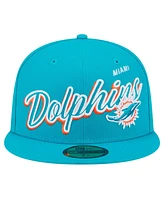 New Era Men's Aqua Miami Dolphins Script Sided 59FIFTY Fitted Hat