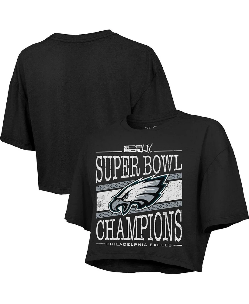 Majestic Women's Black Philadelphia Eagles Super Bowl Lix Champions Extra Point Boxy Crop Top