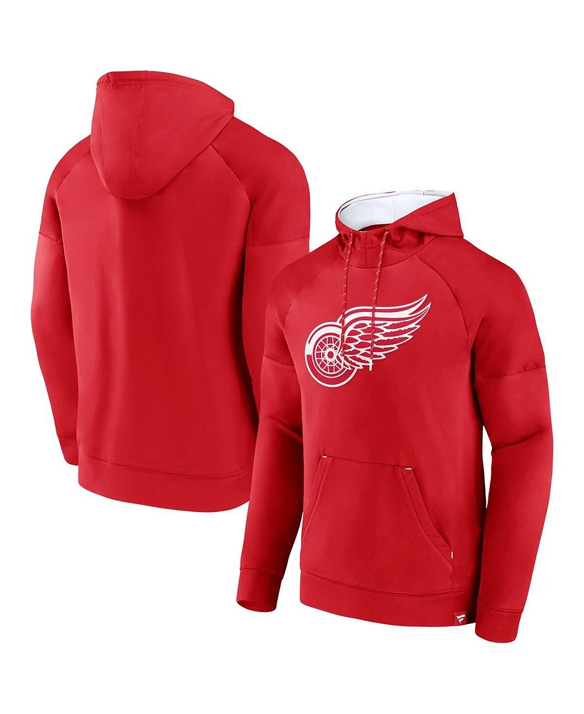 Fanatics Men's Red Detroit Wings Iconic Defender Raglan Pullover Hoodie