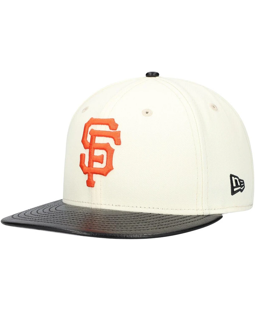 New Era Men's Cream San Francisco Giants Game Night Leather Visor 59FIFTY Fitted Hat