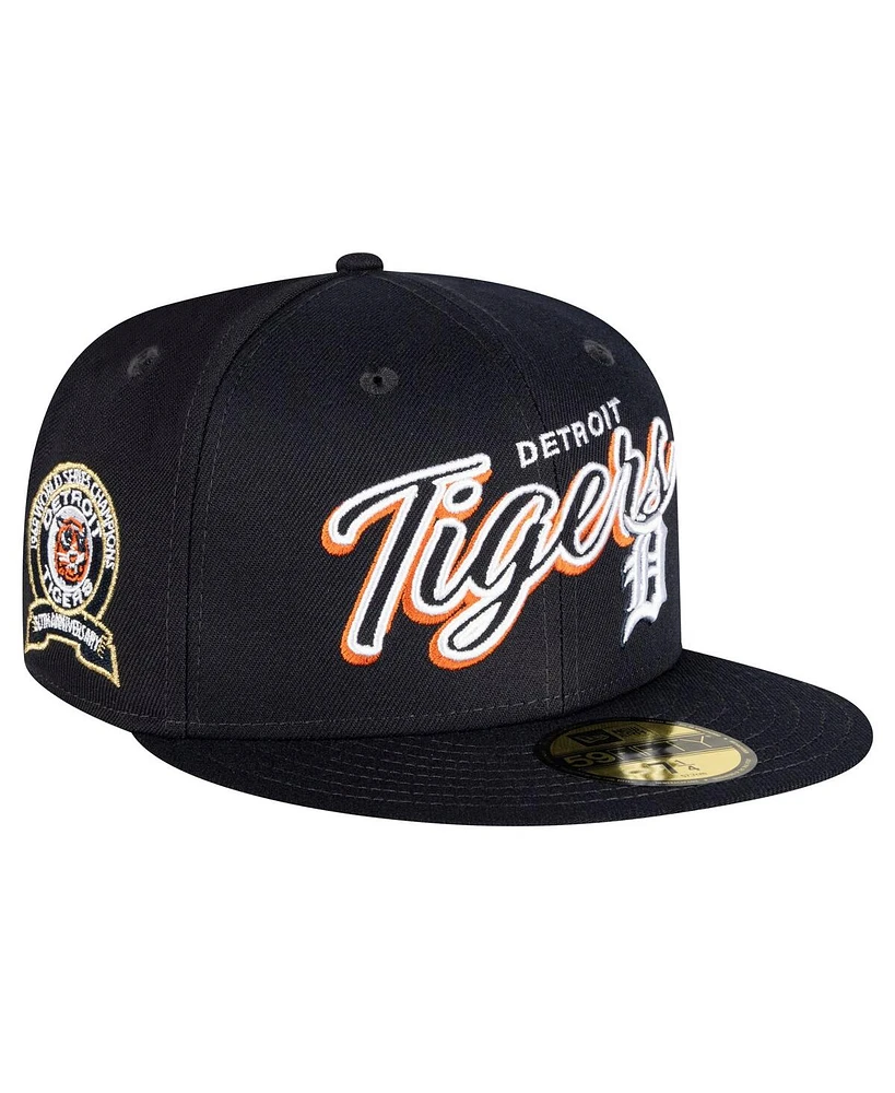 New Era Men's Navy Detroit Tigers Script Sided 59FIFTY Fitted Hat