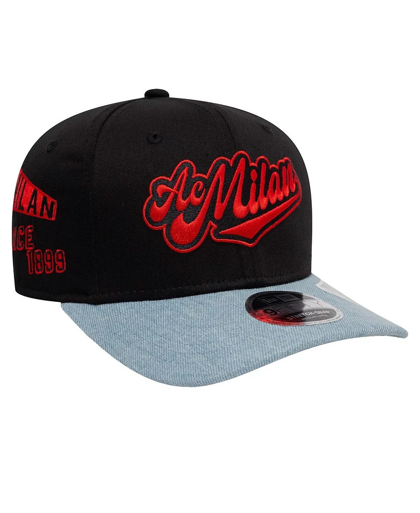 New Era Men's Black/Denim Ac Milan 9FIFTY Stretch-snap Adjustable Hat