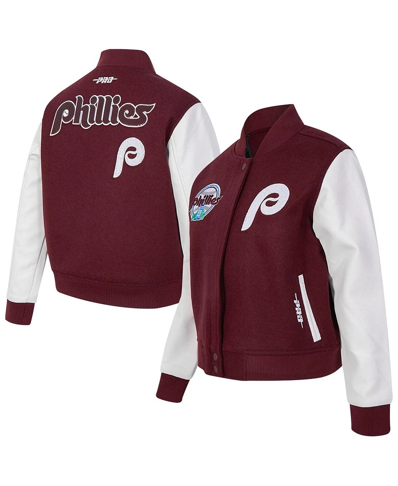 Pro Standard Women's Burgundy Philadelphia Phillies Game Day Classics Wool Varsity Jacket
