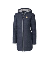 Cutter & Buck Women's Heather Navy West Virginia Mountaineers Vault Rainier PrimaLoft Eco Hooded Long Coat