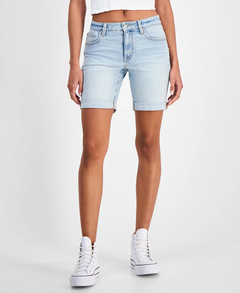 Celebrity Pink Juniors' Cuffed Hem Bermuda Denim Shorts