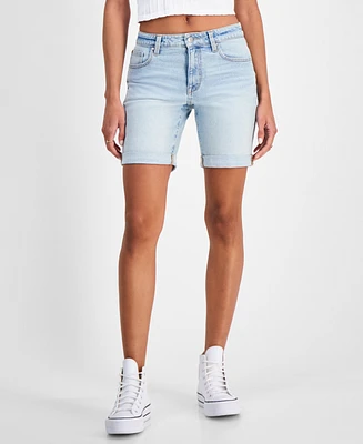 Celebrity Pink Juniors' Cuffed Hem Bermuda Denim Shorts