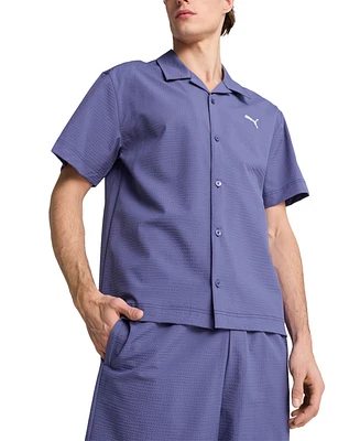Puma Men's Regular-Fit Button-Down Seersucker Camp Shirt
