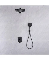 10 Inch Wall Mount Shower System Rain Ceiling Shower Head with 3-Function Handheld Sprayer and Thermostatic Valve, Matte Black