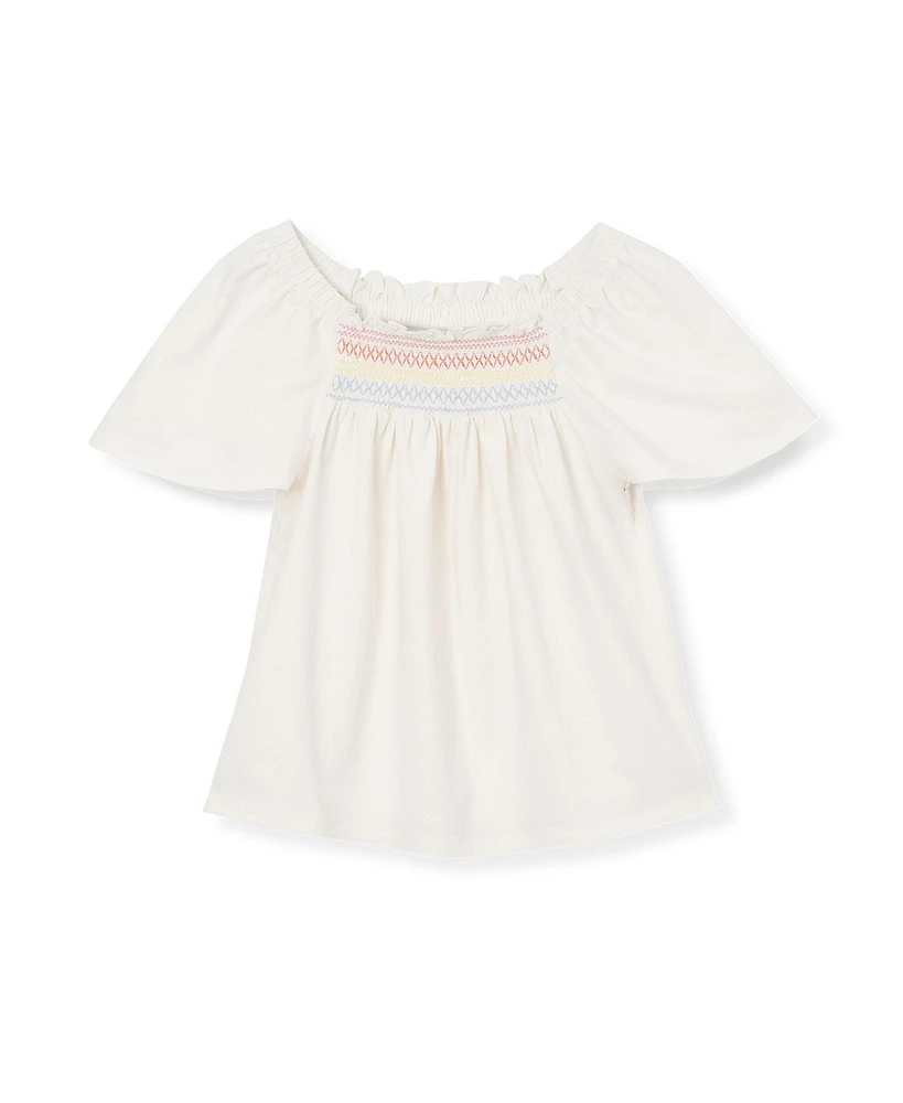 Lands' End Girls Short Sleeve Smock Flutter Top