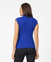 Cable & Gauge Women's Ribbed Mock Neck Cap Sleeve Sweater