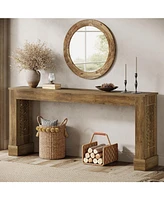 Tribesigns 63-Inch Farmhouse Console Table for Entryway, Industrial Wood Sofa Table Behind Couch with Retro Hollow Pattern Legs for Living Room, Hallw