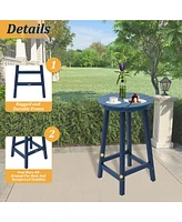 Outdoor Bar Table Bistro Round High Top Pub Cocktail for Paito Lawn Garden, Blue