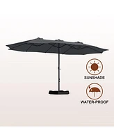 Mondawe 15 ft Double Sided Twin Outdoor Patio Market Umbrella with Base Weight Included