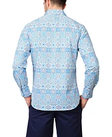 Tailorbyrd Men's Mediterranean Mosaic Print Long Sleeve Shirt