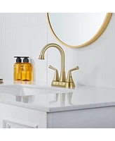 Two Handle Bathroom Faucet with Drain Assembly 4-Inch Centerset Sink Faucet 3 Hole Lavatory Faucet Bathroom Vanity Sink Faucets with Pop-up Drain, Bru