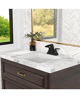 Dual Handle Bathroom Faucet with Waterfall Spout, Pop-Up Drain, and Solid Brass Construction