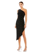 Mac Duggal Women's Rhinestone Encrusted One Shoulder Asymmetrical Hem Midi Dress