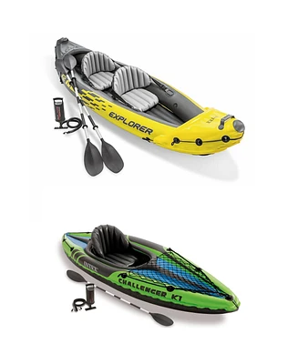 Intex 2-Person Inflatable Kayak with Oars and Pump and 1-Person Inflatable Kayak