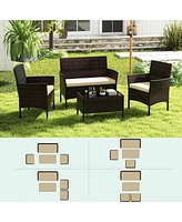 Gymax 4 Piece Outdoor Wicker Furniture Set Patio Rattan Conversation Set w/ Table