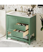 Modern 36" Green Bathroom Vanity with Undermount Sink