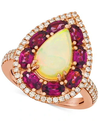 Le Vian Neopolitan Opal (1-1/2 ct. t.w.), Raspberry Rhodolite (2-3/8 ct. t.w.) & Nude Diamond (1/2 ct. t.w.) Pear Halo Ring in 14k Rose Gold