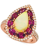 Le Vian Neopolitan Opal (1-1/2 ct. t.w.), Raspberry Rhodolite (2-3/8 ct. t.w.) & Nude Diamond (1/2 ct. t.w.) Pear Halo Ring in 14k Rose Gold