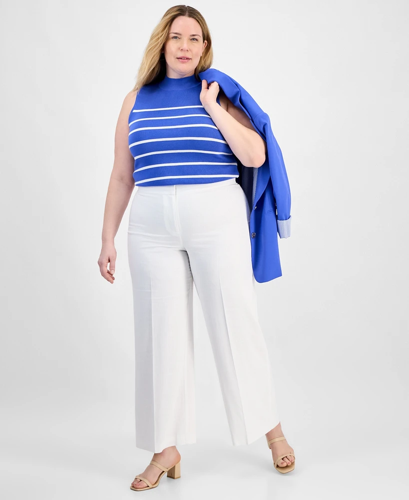 Tahari Asl Plus Wide-Leg Linen-Blend Pants