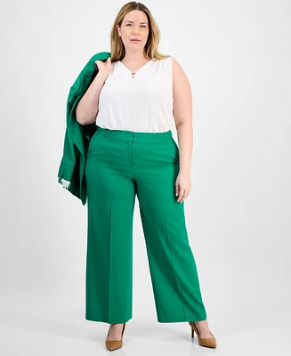 Tahari Asl Plus Linen-Blend Wide-Leg Pants