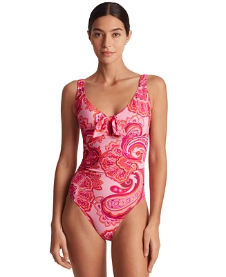 Lauren Ralph Women's Printed Tie-Front One-Piece Swimsuit