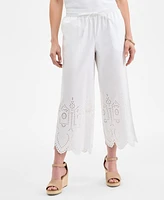 Style & Co Women's Cotton Eyelet-Embroidered Wide-Leg Pants, Exclusively at Macy's
