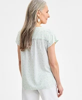 Style & Co Printed Women's Mixed-Media Short-Sleeve Top, Exclusively at Macy's