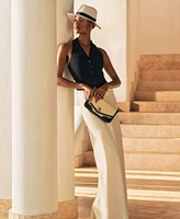 Lauren Ralph Lauren Straw & Leather Sawyer Bag