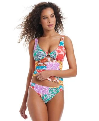 Bar Iii Womens Beachside Boheme Twist Front Shirred Tankini Top Side Tab Hipster Bikini Bottoms Exclusively At Macys