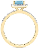 Lab-Created Ruby (2 ct. t.w.) & White Sapphire (1/4 Emerald-Cut Halo Ring 10k Gold (Also Additional Gemstones)
