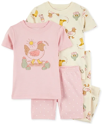 Carter's Toddler Girls Western Chicken 100% Snug-Fit Cotton Pajamas, 4 Piece Set