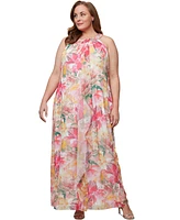 Sl Fashions Plus Beaded Halter Ruffled Chiffon Gown