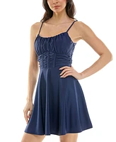 Emerald Sundae Juniors' Ruched Sleeveless Fit & Flare Dress