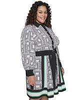 Karl Lagerfeld Paris Plus Geometric-Print Shirtdress