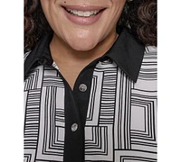 Karl Lagerfeld Paris Plus Geometric-Print Shirtdress