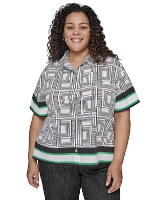 Karl Lagerfeld Paris Plus Printed Camp Shirt