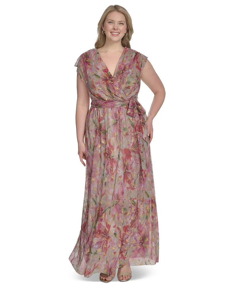 Jessica Howard Plus V-Neck Shoulder-Drape Gown