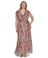 Jessica Howard Plus V-Neck Shoulder-Drape Gown