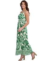 London Times Petite Printed Halter-Neck Maxi Dress
