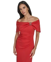 Jessica Howard Women's Off-The-Shoulder Scuba Gown