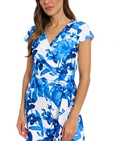 London Times Petite Floral Flutter-Sleeve Ruffle Dress