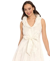 London Times Petite Ruffle-Collar Bubble-Hem Dress
